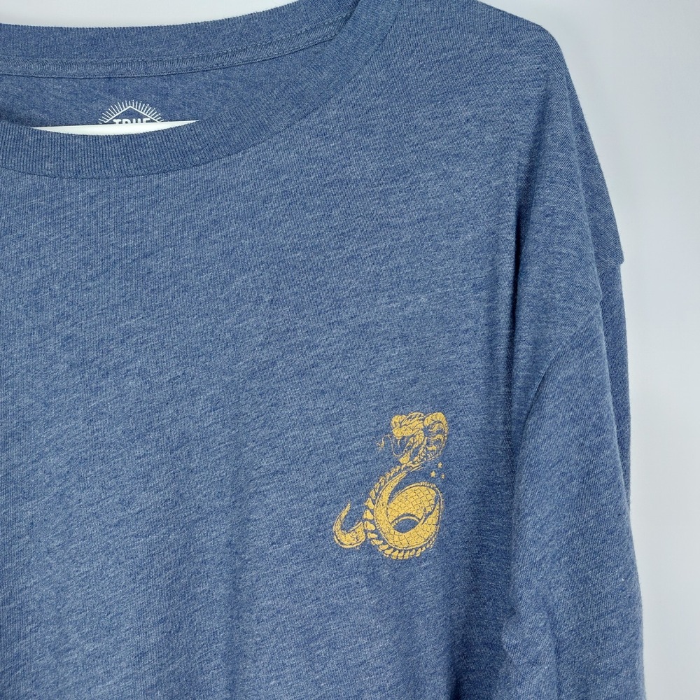 True Craft Mens Long Sleeve T-Shirt Size XXL Heather Blue Gold Cobra Graphic - Picture 2 of 6